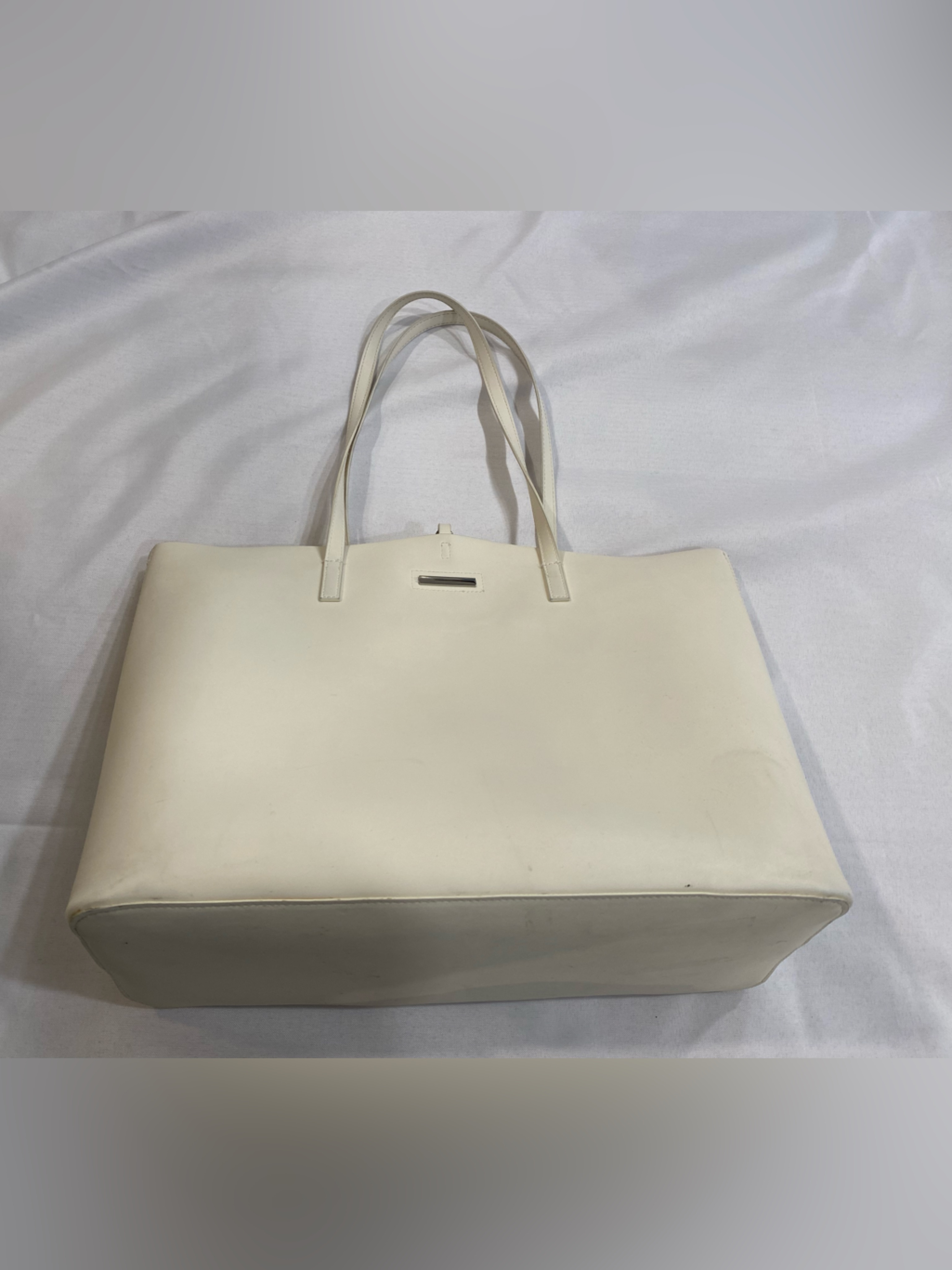 Cream Faux Leather Tote Bag With Double Handles